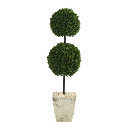 4ft boxwood double-ball topiary Nearly Natural in white planter on Tampa Home & Garden Store