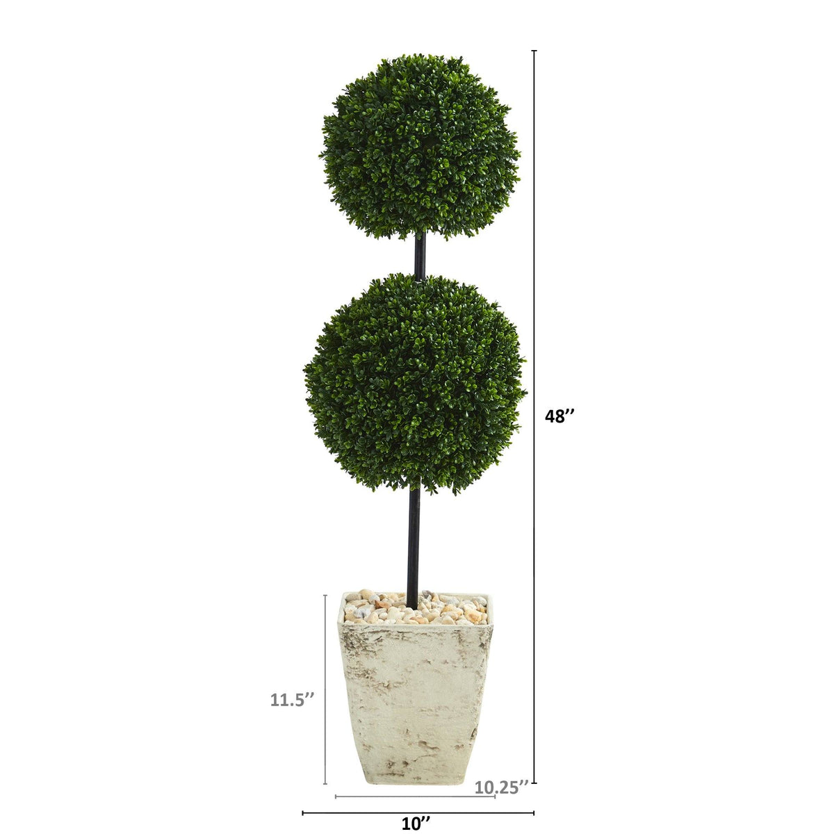 Nearly Natural 4 ft boxwood double-ball topiary in country white planter for indoor/outdoor use on Tampa Home & Garden Store