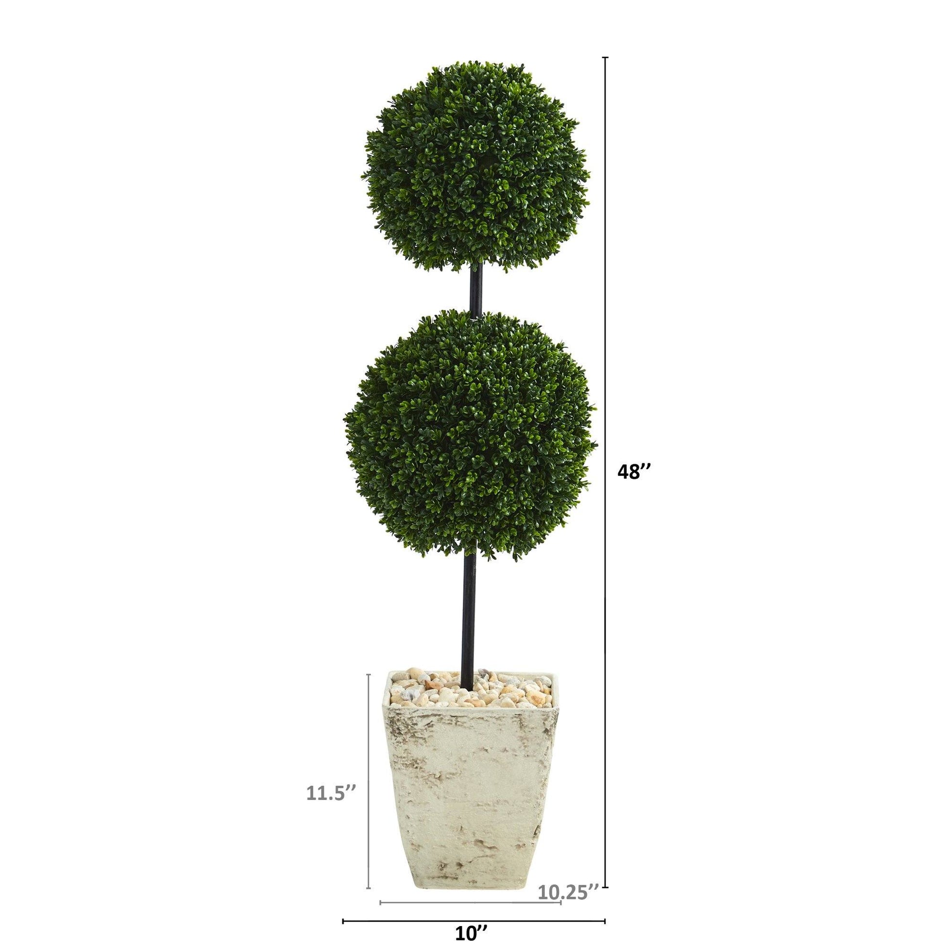 Nearly Natural 4 ft boxwood double-ball topiary in country white planter for indoor/outdoor use on Tampa Home & Garden Store