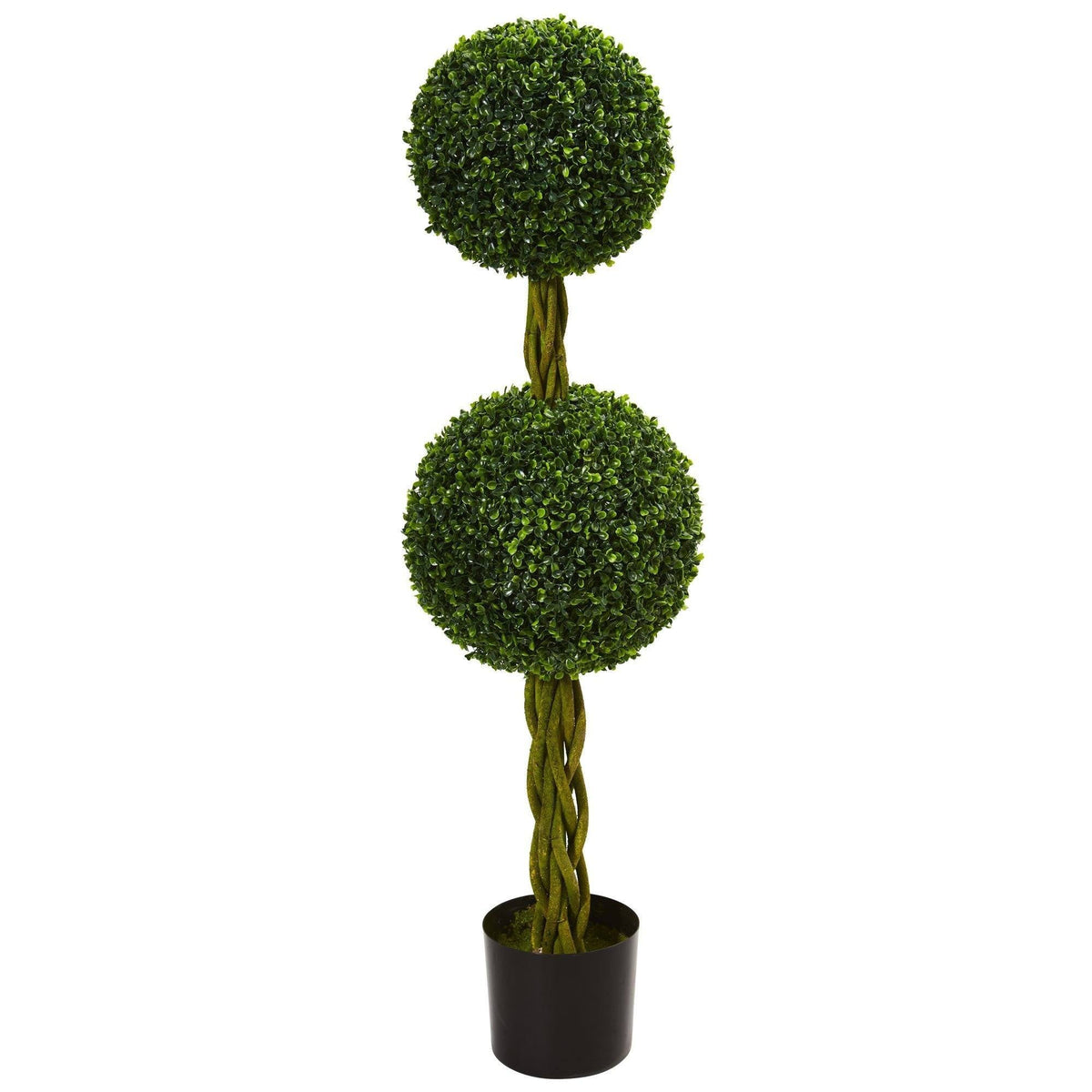 Nearly Natural 4 ft boxwood double-ball topiary with woven trunk UV resistant on Tampa Home & Garden Store