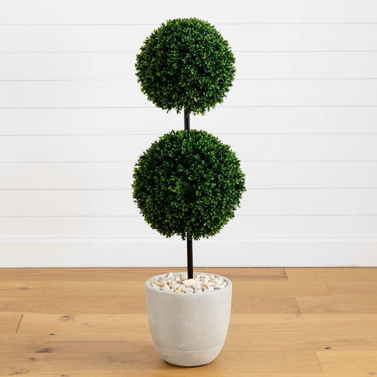 4’ Boxwood Double Ball Topiary Artificial Tree in Oval Planter (Indoor/Outdoor) - Tampa Home & Garden Store