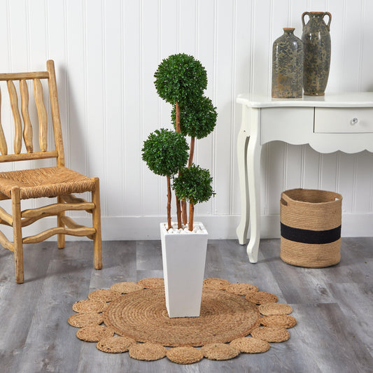 Nearly Natural 4 ft boxwood topiary artificial tree in a white square planter indoor/outdoor on Tampa Home & Garden Store