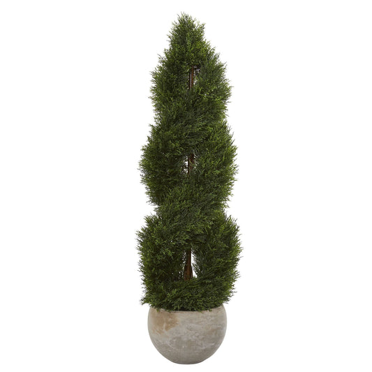 4’ Double Pond Cypress Spiral Artificial Tree in Sand Colored Planter (Indoor/Outdoor) - Tampa Home & Garden Store