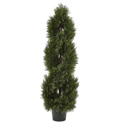 4 ft double pond cypress spiral topiary UV resistant indoor/outdoor Nearly Natural in pot on Tampa Home & Garden Store