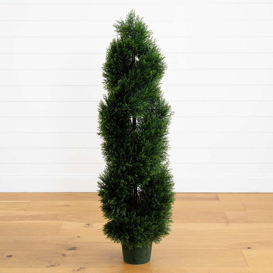 4’ Double Pond Cypress Spiral Topiary Nearly Natural UV resistant indoor/outdoor green plant on Tampa Home & Garden Store