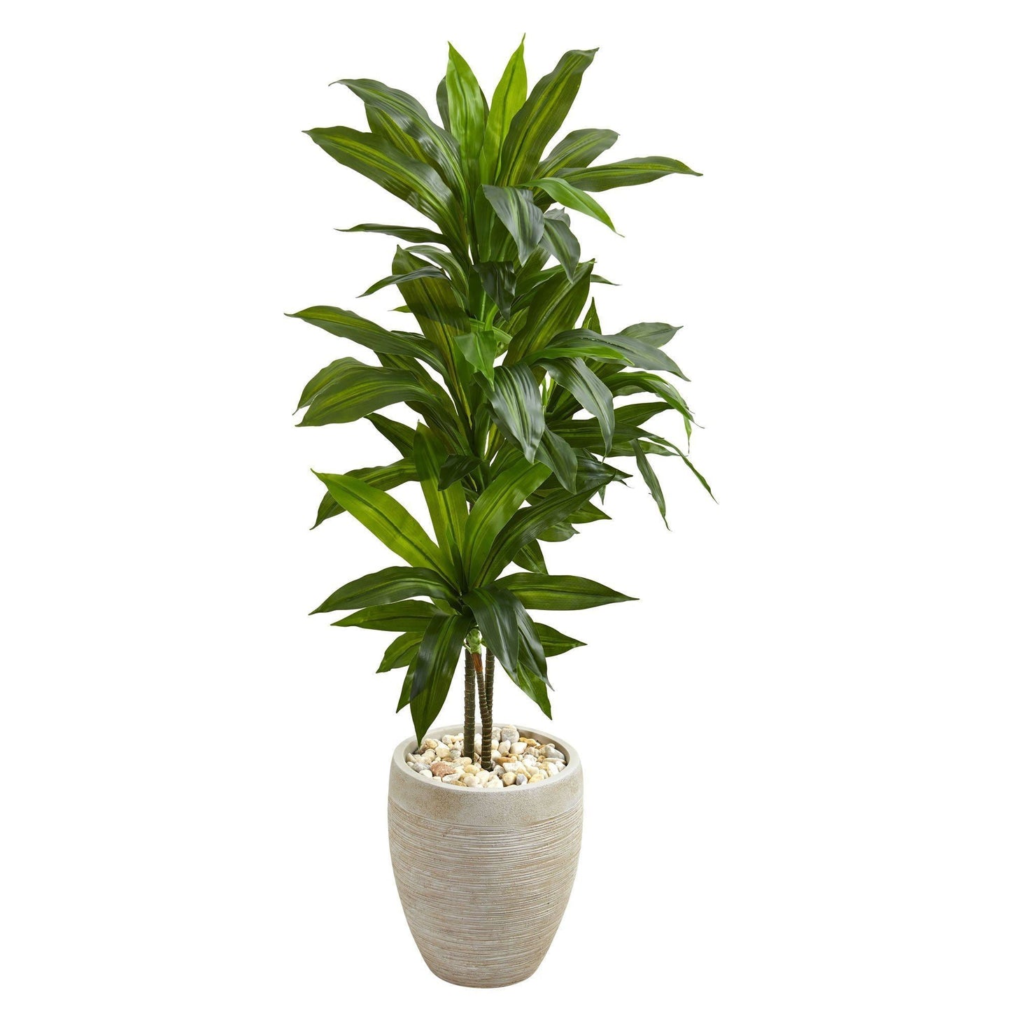 4ft artificial Dracaena tree in a sand-colored planter with pebbles Nearly Natural on Tampa Home & Garden Store
