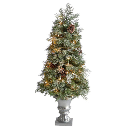 4’ English Pine Tree with 100 Warm White LED Lights and 413 Bendable Branches in Decorative Urn - Tampa Home & Garden Store