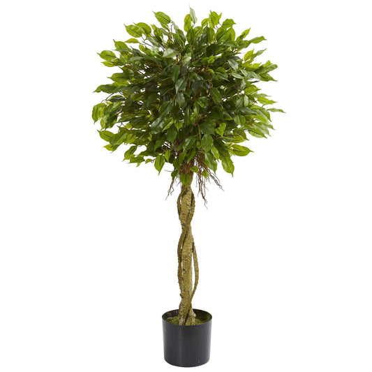 4 ft Ficus artificial topiary tree, Nearly Natural, UV resistant in black planter on Tampa Home & Garden Store