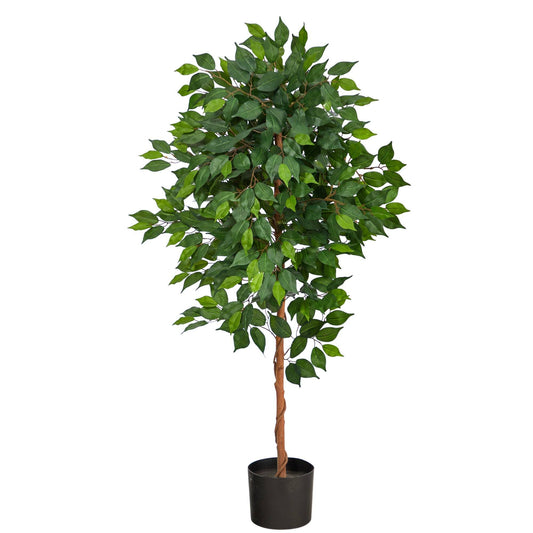 4 ft Ficus Artificial Tree by Nearly Natural with dense green leaves in a black pot on Tampa Home & Garden Store