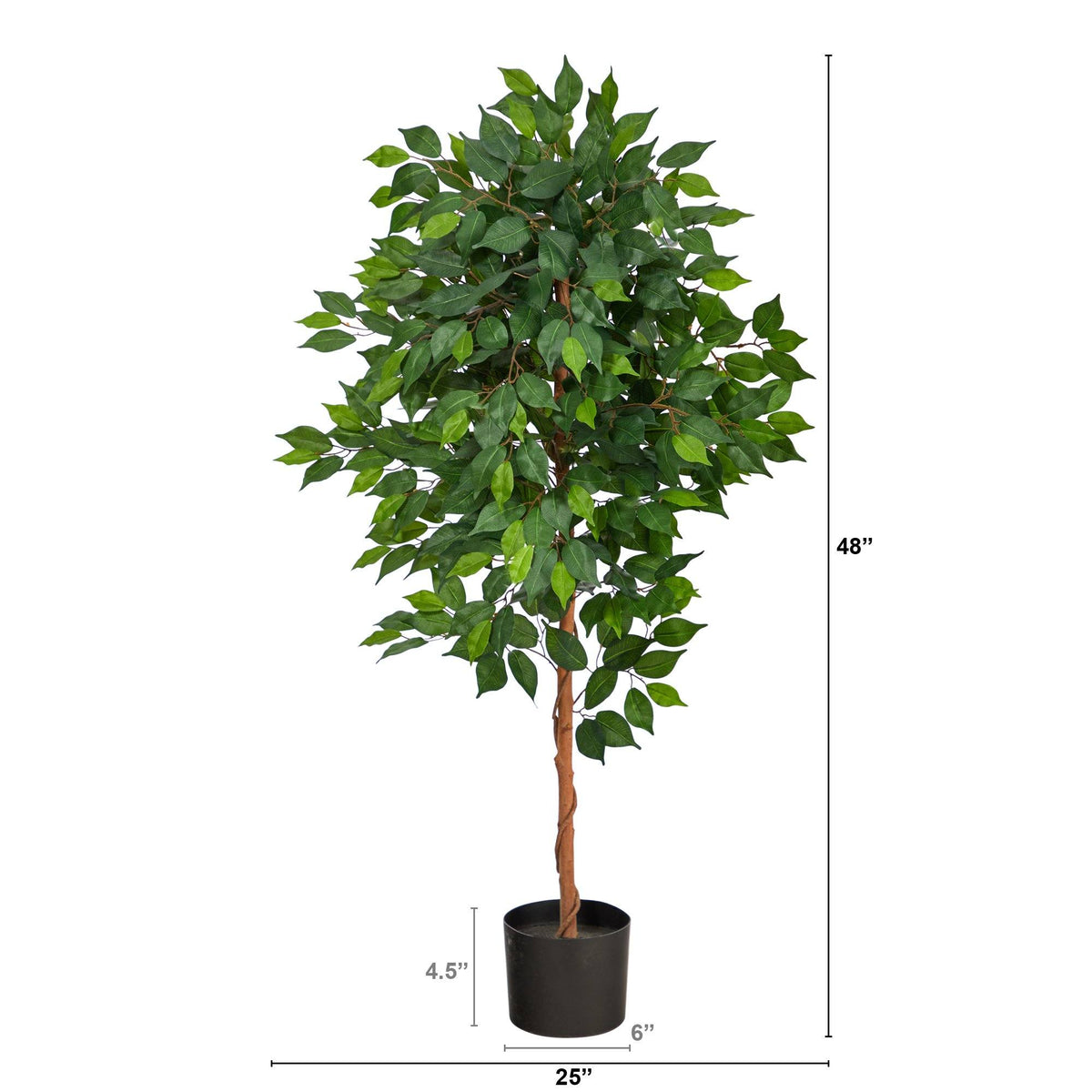 4’ Ficus Artificial Tree by Nearly Natural with lush green leaves in a black pot on Tampa Home & Garden Store
