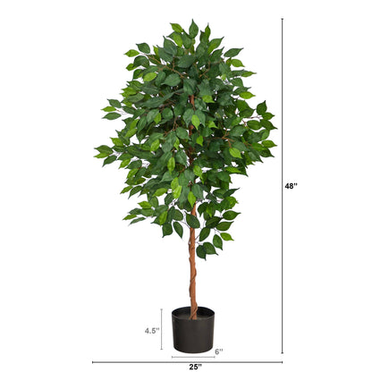 4’ Ficus Artificial Tree by Nearly Natural with lush green leaves in a black pot on Tampa Home & Garden Store