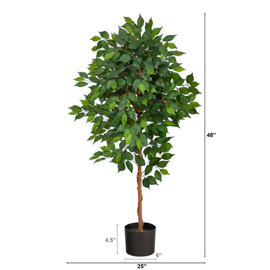 4’ Ficus Artificial Tree by Nearly Natural with lush green leaves in a black pot on Tampa Home & Garden Store