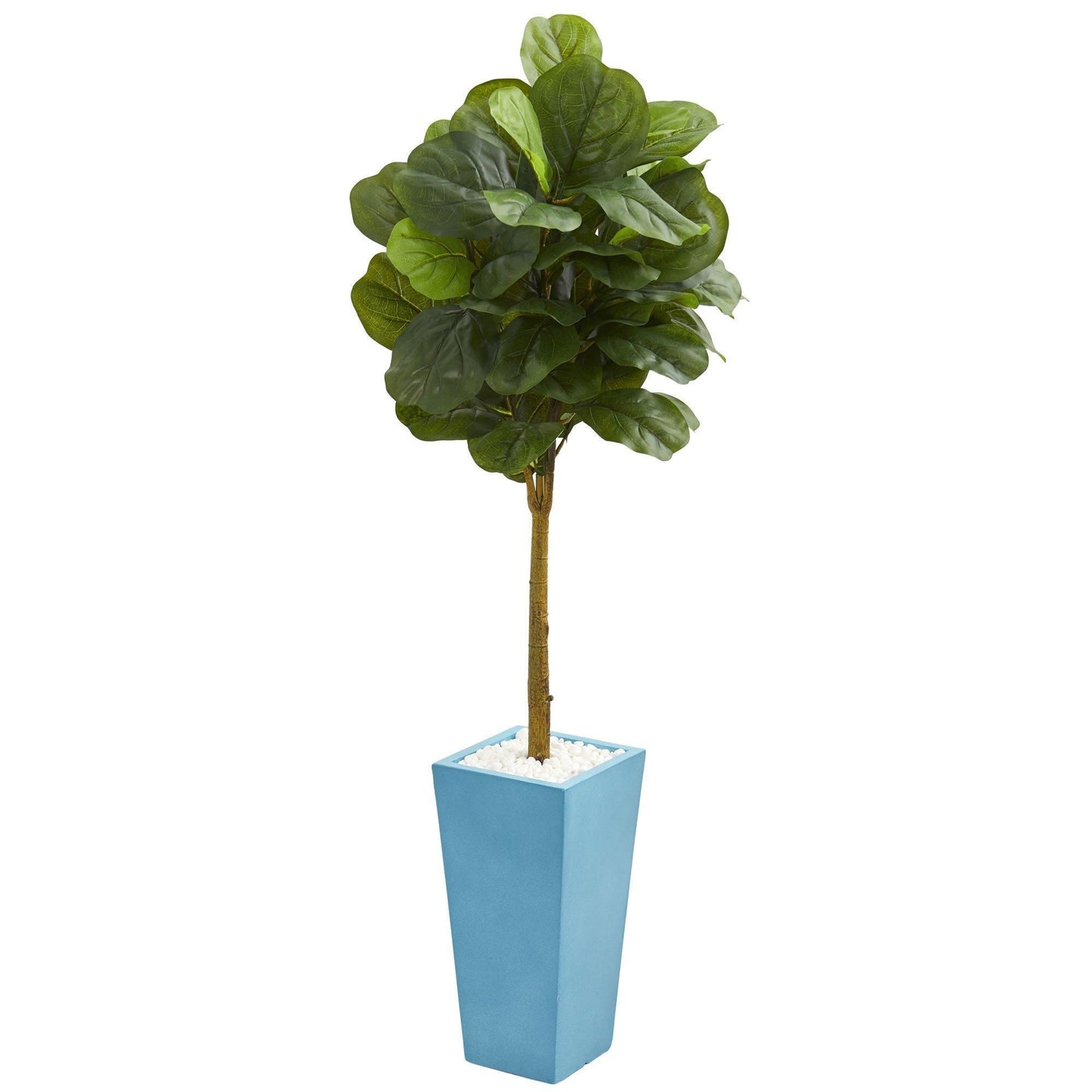 4 ft fiddle leaf artificial tree Nearly Natural in turquoise planter with white pebbles on Tampa Home & Garden Store