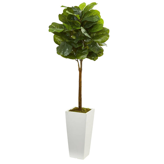 4 ft fiddle leaf artificial tree in white tower planter by Nearly Natural on Tampa Home & Garden Store