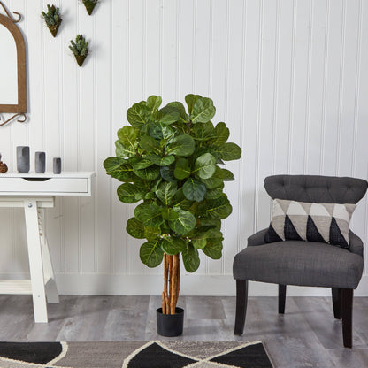 4 ft Fiddle Leaf Fig Artificial Tree by Nearly Natural in black pot with large green leaves on Tampa Home & Garden Store