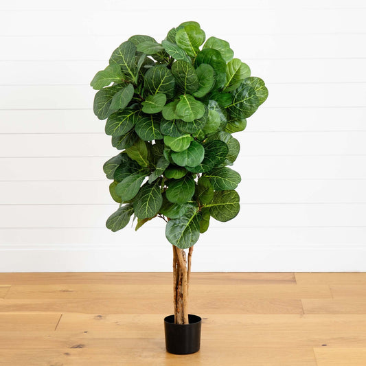 Nearly Natural 4ft fiddle leaf fig artificial tree with lush green leaves in black pot on Tampa Home & Garden Store