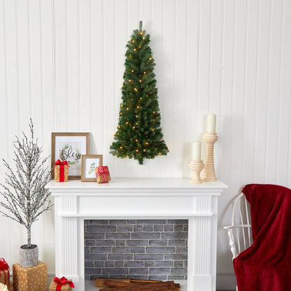 Nearly Natural 4 ft flatback wall-hanging artificial Christmas tree with 50 LED lights on mantel on Tampa Home & Garden Store