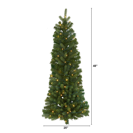 Nearly Natural 4' flat-back wall-hanging artificial Christmas tree with 50 clear LED lights on Tampa Home & Garden Store