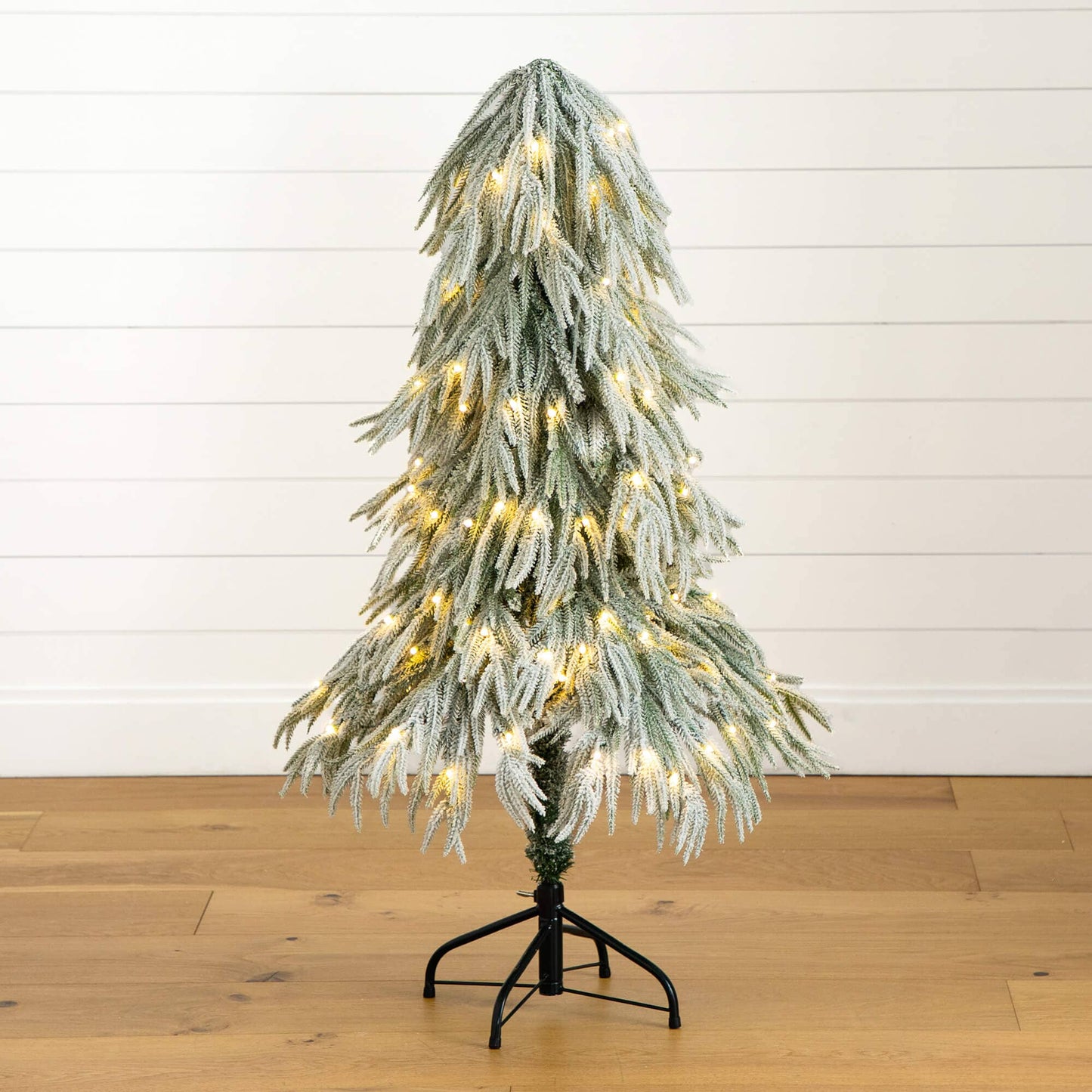 4' Nearly Natural flocked pre-lit Christmas tree with 110 LED lights, down-swept branches on Tampa Home & Garden Store