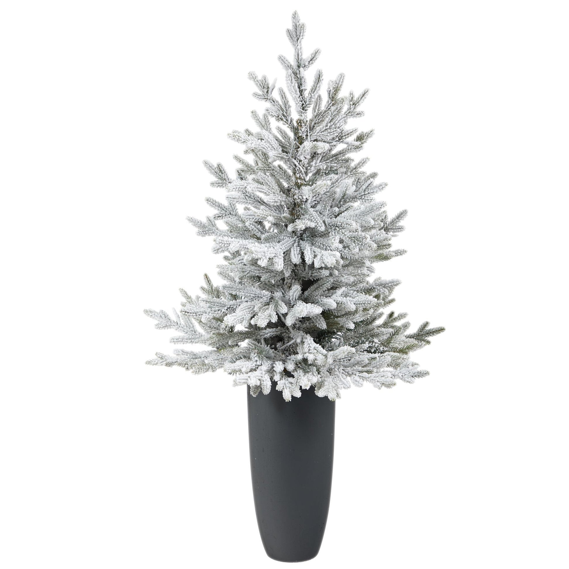 4 ft flocked Fraser Fir artificial Christmas tree with 200 warm white lights in gray planter on Tampa Home & Garden Store