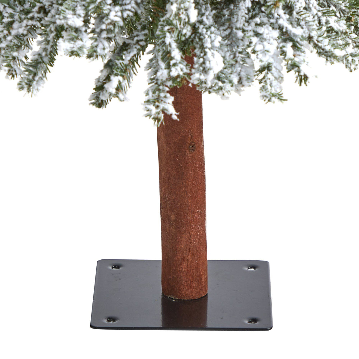 4ft flocked Grand Alpine Christmas tree from Nearly Natural on natural trunk with base on Tampa Home & Garden Store