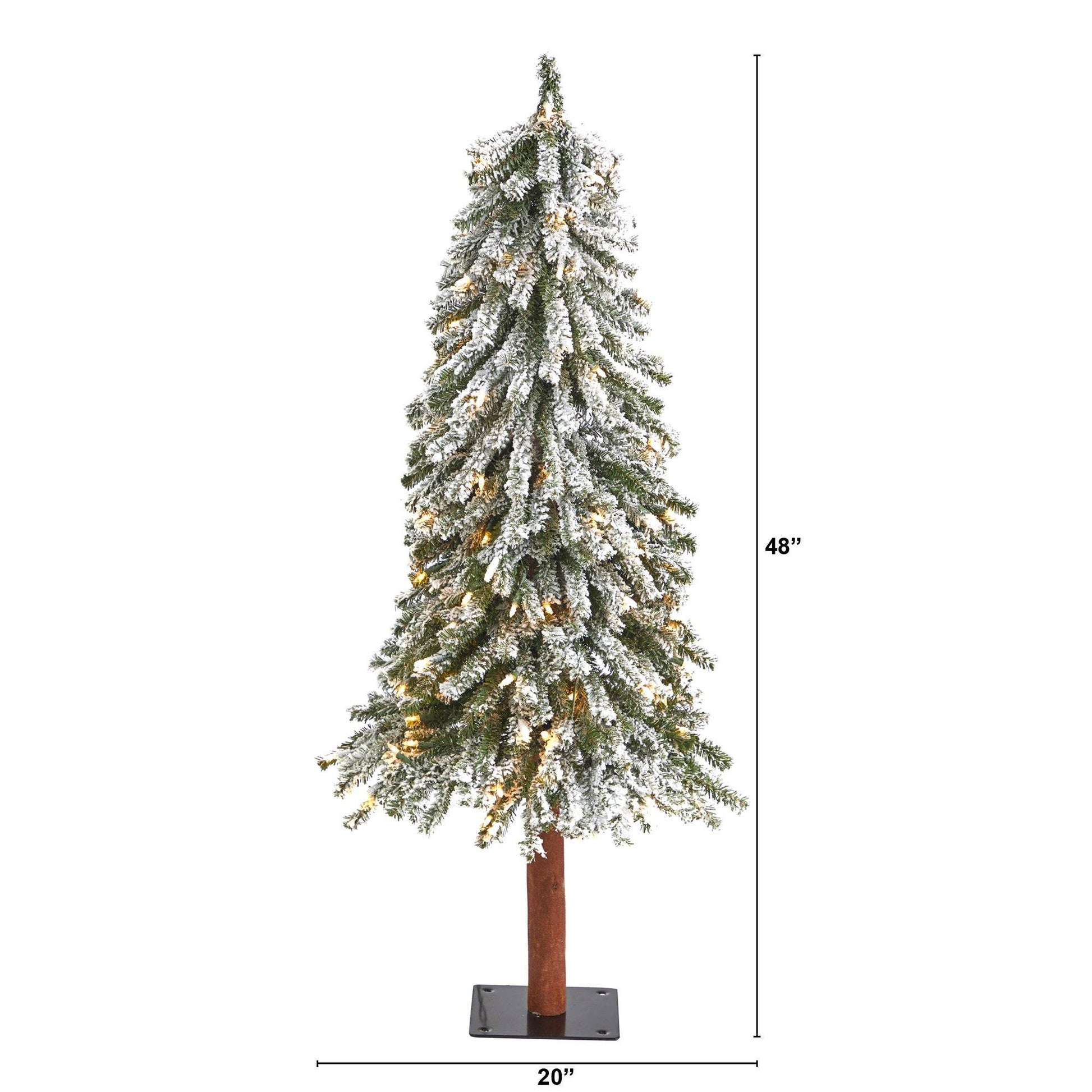4 ft Nearly Natural flocked Grand Alpine Christmas Tree 100-light 361 branches on natural trunk on Tampa Home & Garden Store
