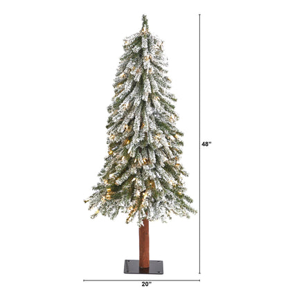 4 ft Nearly Natural flocked Grand Alpine Christmas Tree 100-light 361 branches on natural trunk on Tampa Home & Garden Store
