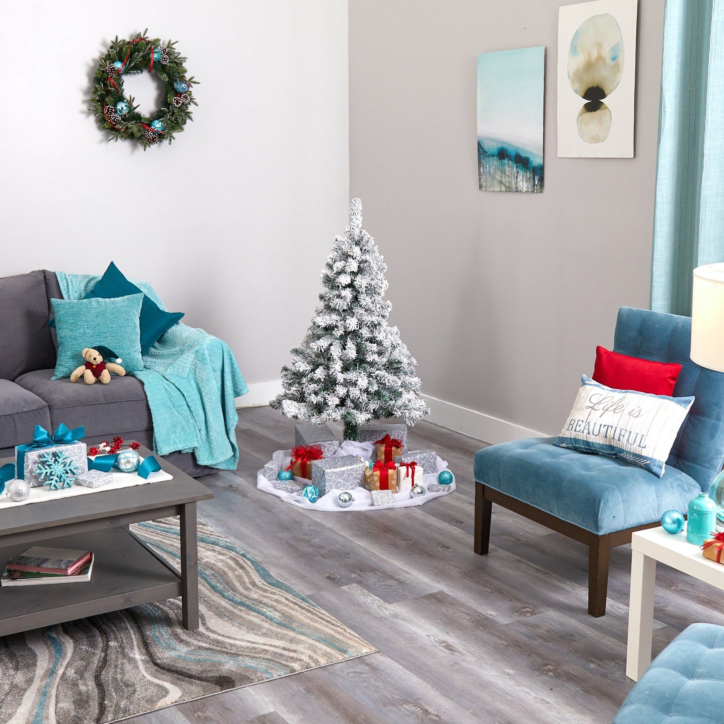 4' Flocked Rock Springs Spruce artificial Christmas tree by Nearly Natural on Tampa Home & Garden Store