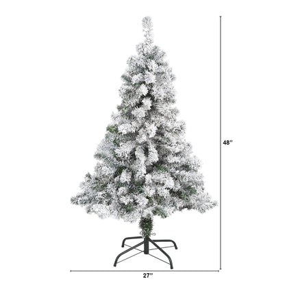 4 ft flocked Rock Springs Spruce artificial Christmas tree by Nearly Natural on metal stand on Tampa Home & Garden Store