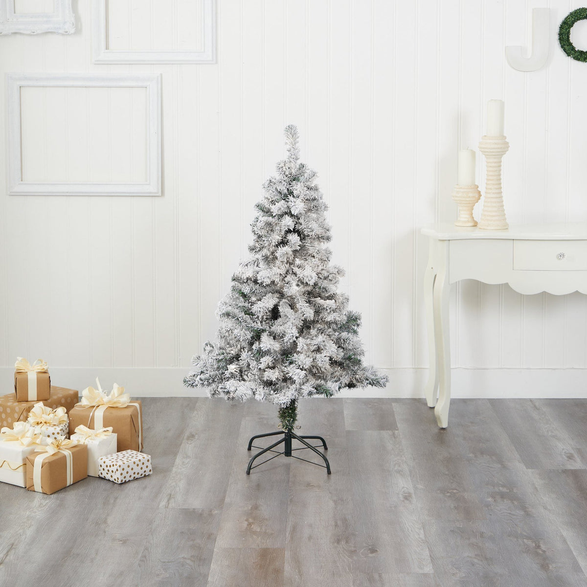 4' Flocked Rock Springs Spruce Artificial Christmas Tree Nearly Natural, white flocked on Tampa Home & Garden Store