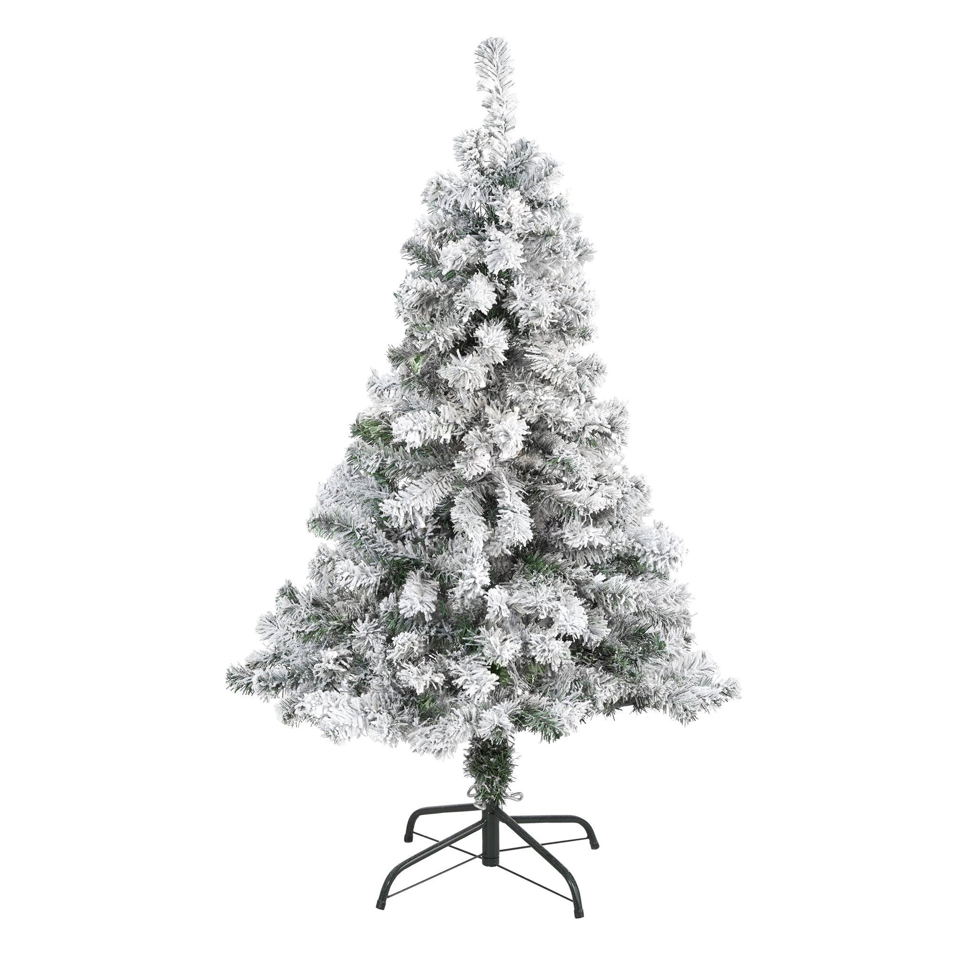 4 ft flocked rock springs spruce artificial Christmas tree Nearly Natural on metal stand on Tampa Home & Garden Store