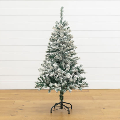 4' flocked Rock Springs spruce artificial Christmas tree with 100 clear LED lights snow-dusted on Tampa Home & Garden Store