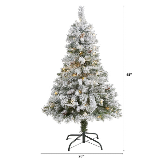 4' flocked white pine artificial Christmas tree with LED lights, Nearly Natural on Tampa Home & Garden Store