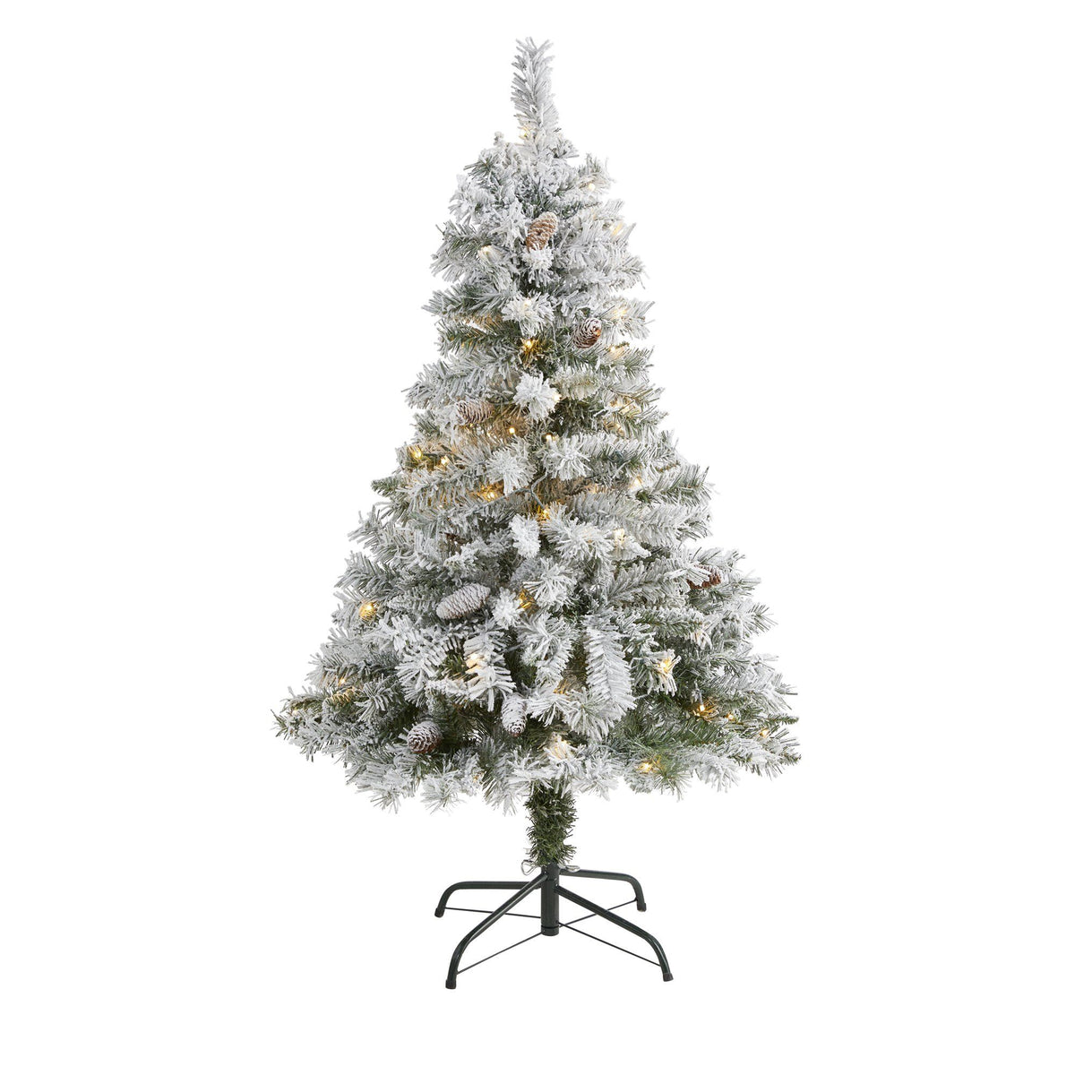 4 ft flocked white river mountain pine Christmas tree with pinecones and 100 LED lights on Tampa Home & Garden Store