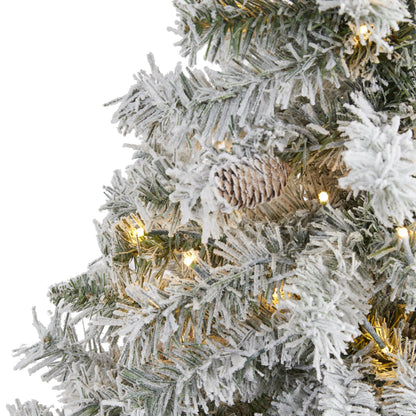 4 ft flocked white river pine Christmas tree with pinecones and 100 clear LED lights on Tampa Home & Garden Store