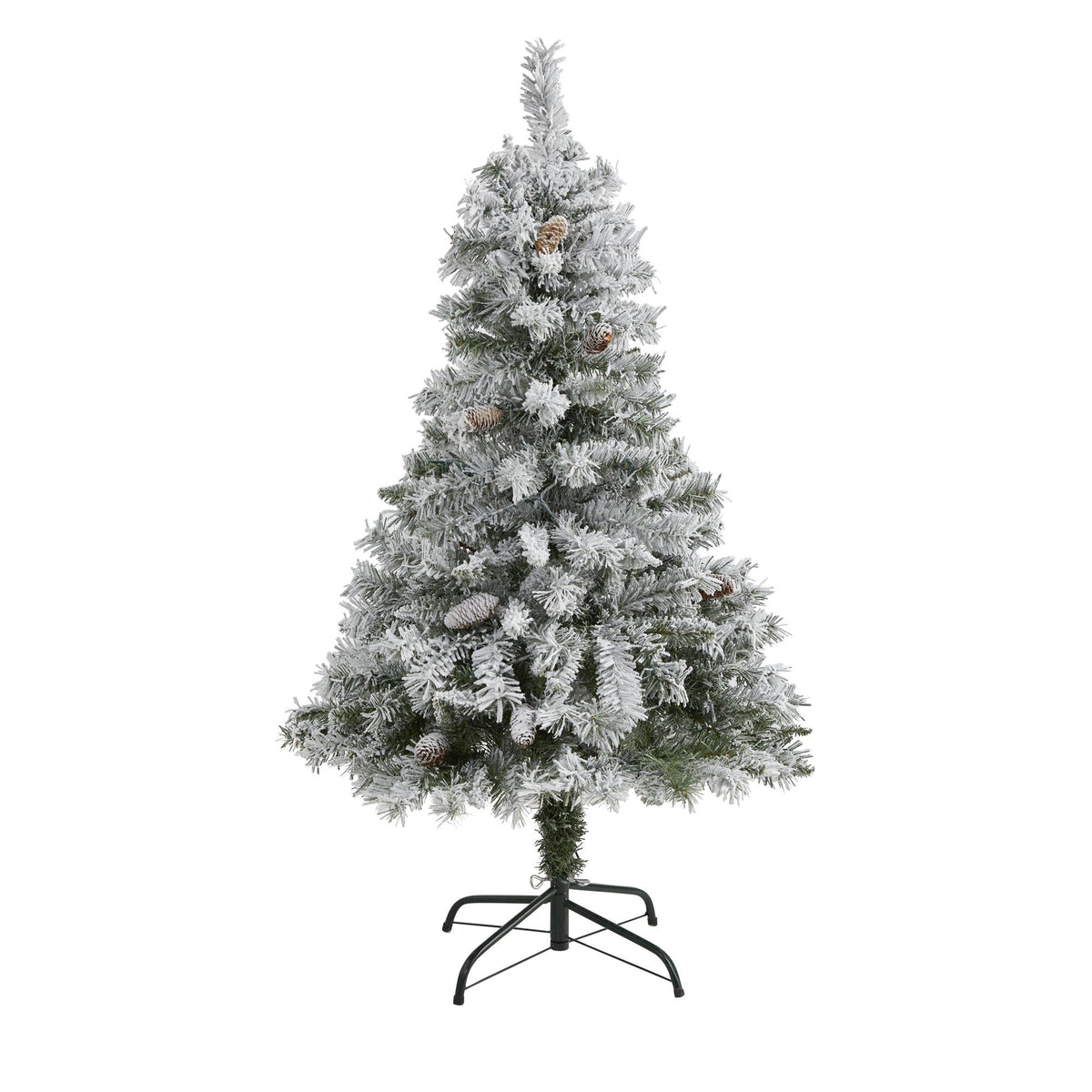 4 ft flocked white pine artificial Christmas tree with pinecones by Nearly Natural on stand on Tampa Home & Garden Store