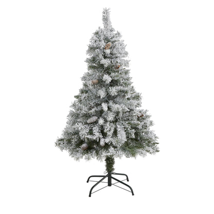 4 ft flocked white pine artificial Christmas tree with pinecones by Nearly Natural on stand on Tampa Home & Garden Store