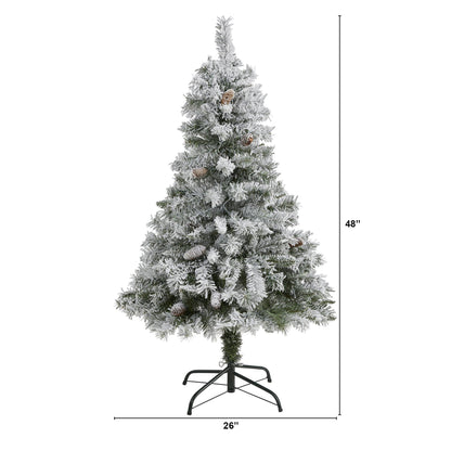 4 ft flocked white river mountain pine artificial Christmas tree with pinecones on Tampa Home & Garden Store