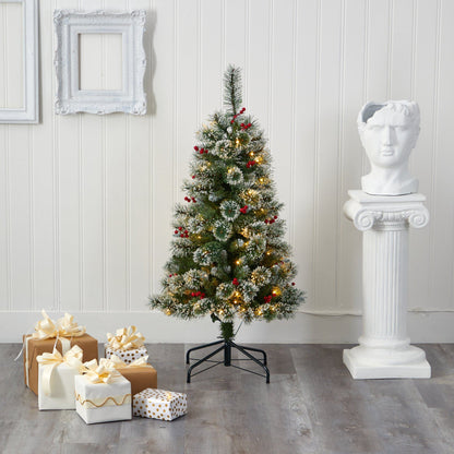 4 Feet Frosted Swiss Pine Tree and Clear Lights