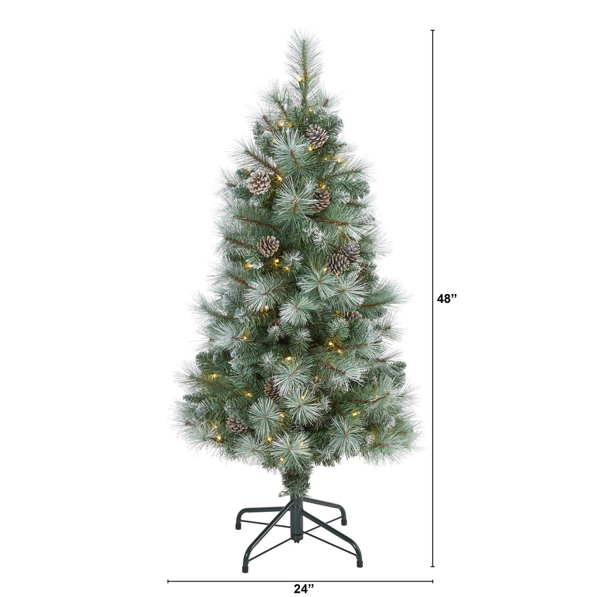 Nearly Natural 4 ft Frosted Tip BC Mountain Pine tree with clear lights and pinecones on Tampa Home & Garden Store