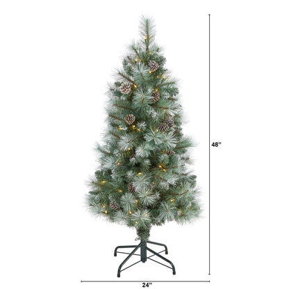 Nearly Natural 4 ft Frosted Tip BC Mountain Pine tree with clear lights and pinecones on Tampa Home & Garden Store