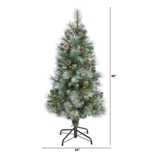 Nearly Natural 4 ft Frosted Tip BC Mountain Pine tree with clear lights and pinecones on Tampa Home & Garden Store