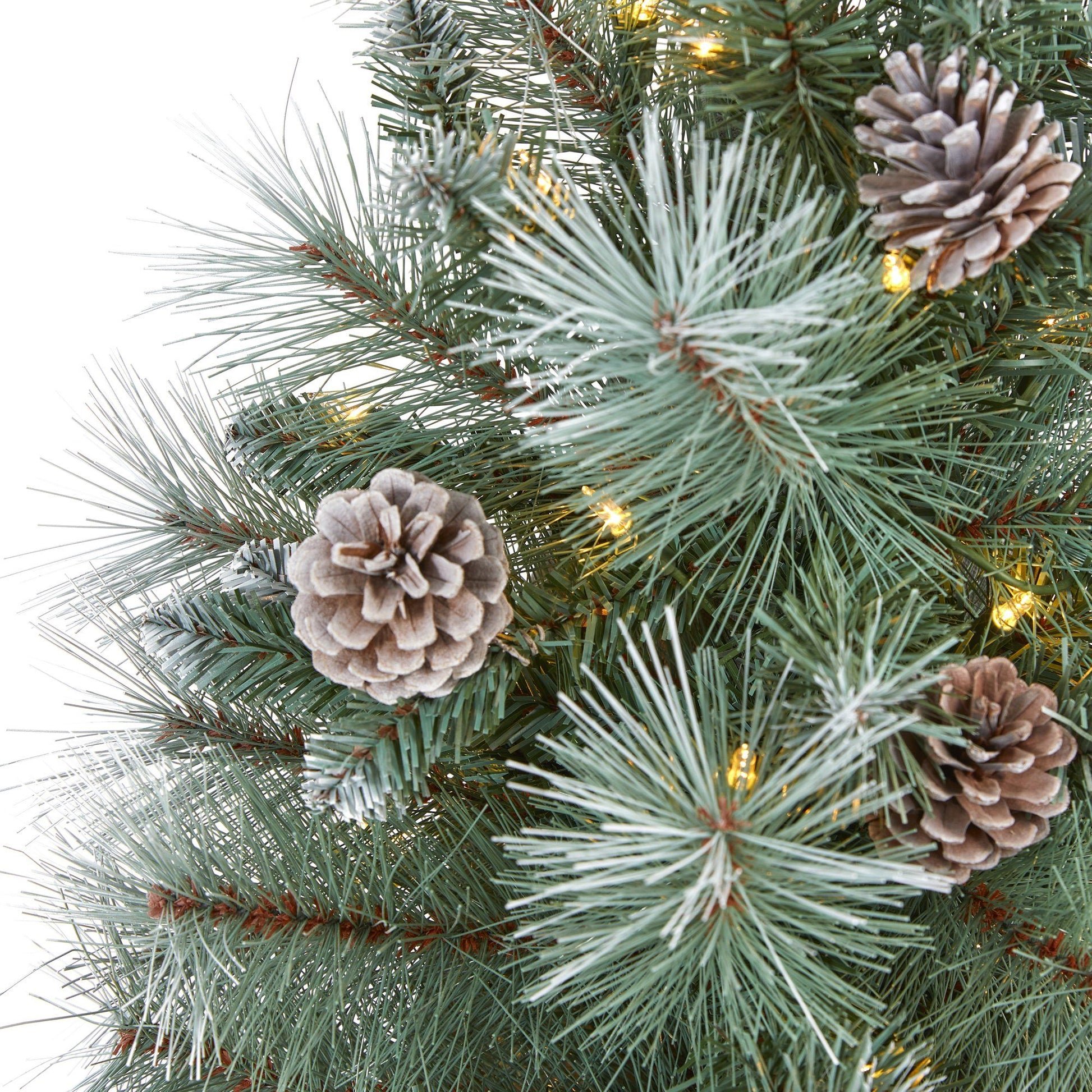 4 ft Frosted Tip Mountain Pine Christmas Tree by Nearly Natural with 100 lights and pine cones on Tampa Home & Garden Store