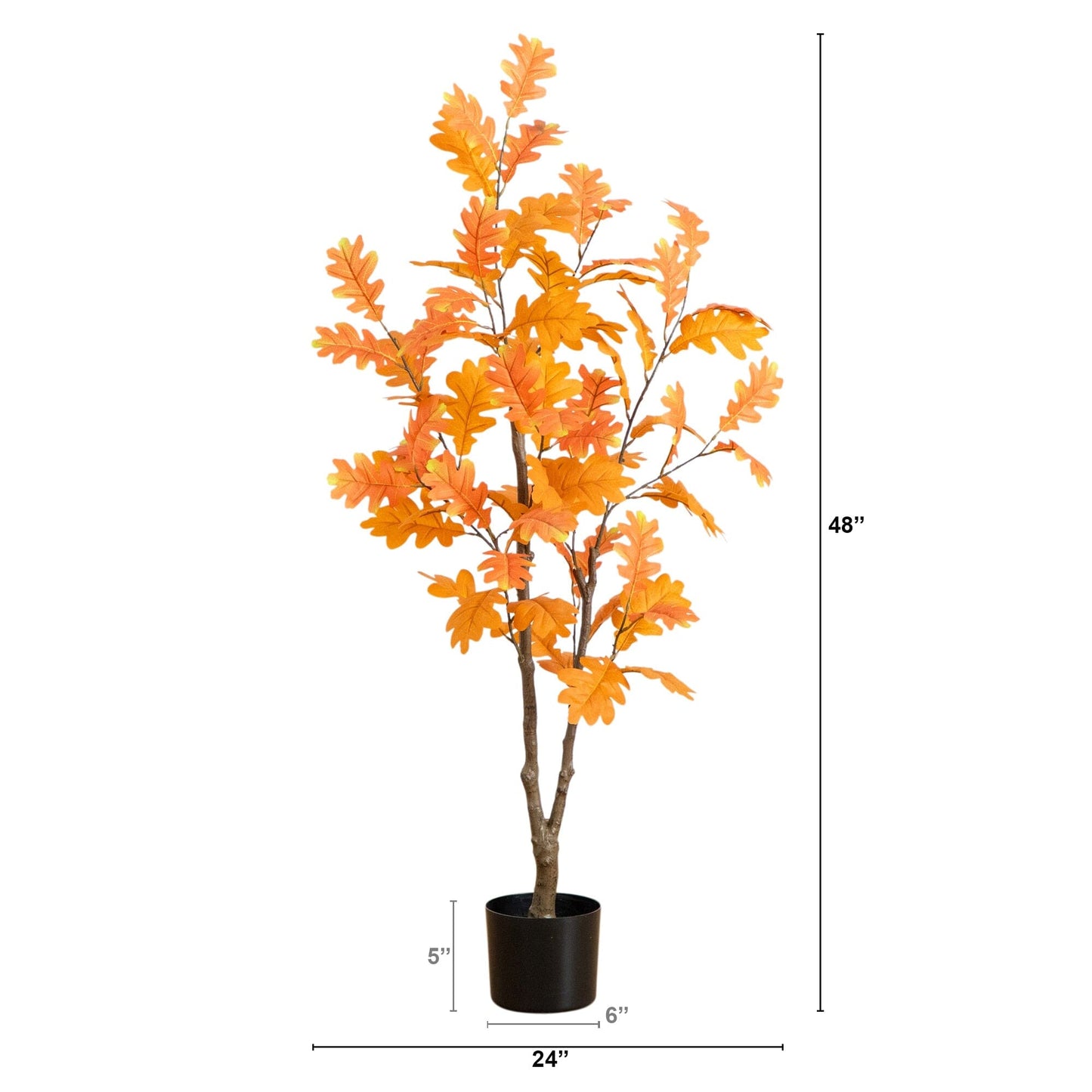 4' Artificial Autumn Oak Tree Nearly Natural with orange oak leaves in a black pot on Tampa Home & Garden Store