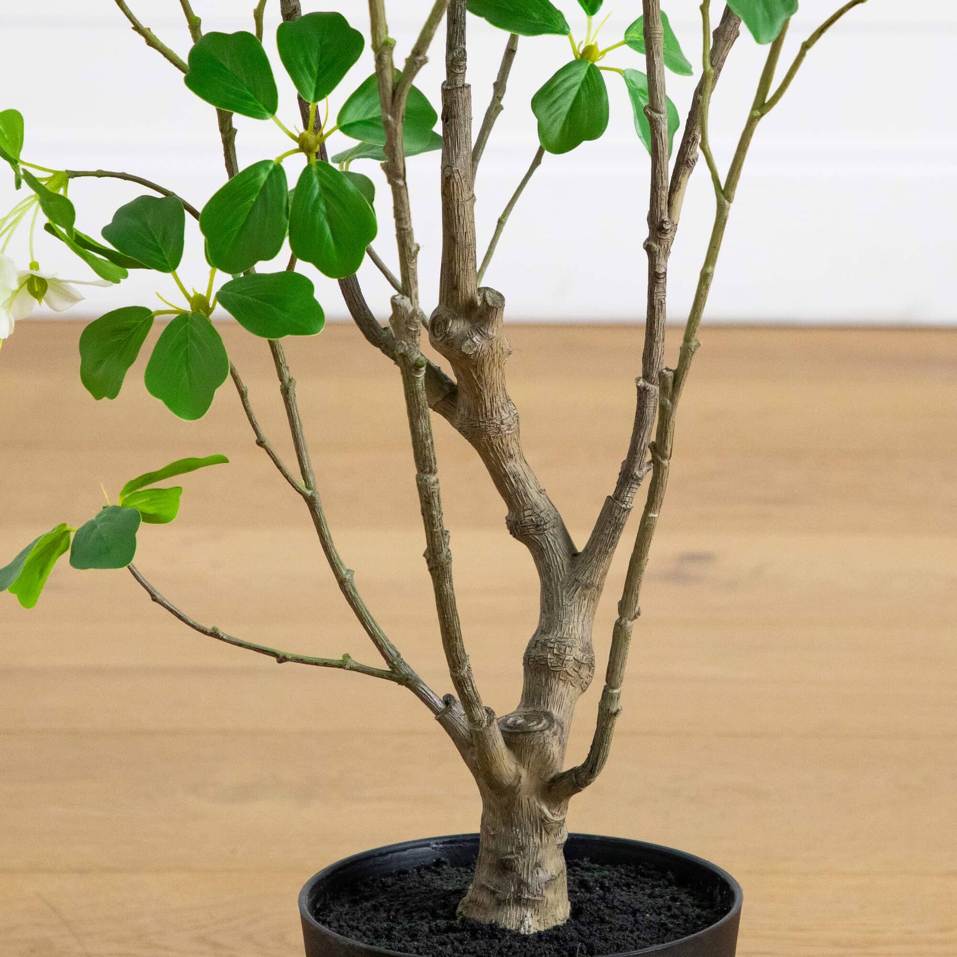 4' Artificial Dogwood Tree by Nearly Natural with gray trunk and green leaves in a black pot on Tampa Home & Garden Store