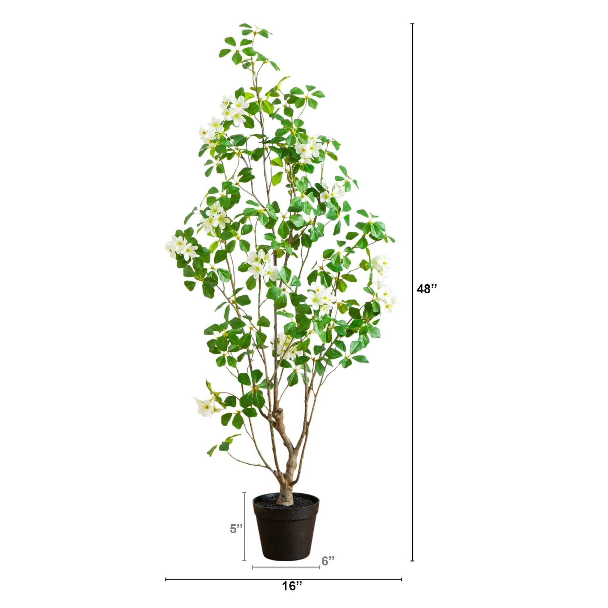 4' Artificial Dogwood Tree by Nearly Natural in a dark planter with white blossoms on Tampa Home & Garden Store