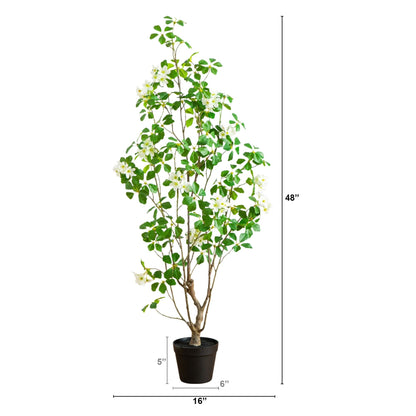 4' Artificial Dogwood Tree by Nearly Natural in a dark planter with white blossoms on Tampa Home & Garden Store