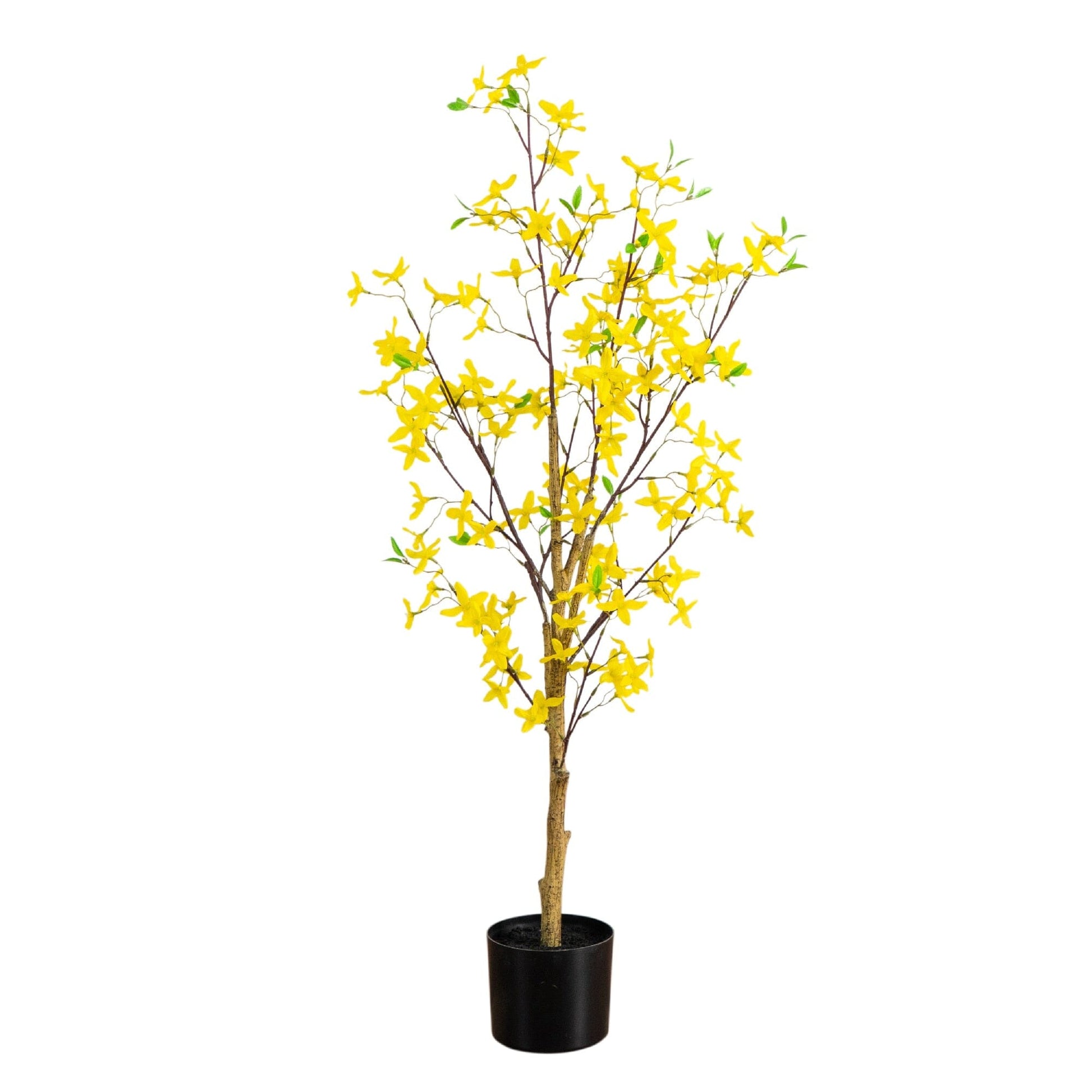 4' Artificial Forsythia Tree by Nearly Natural with yellow blossoms in a black pot on Tampa Home & Garden Store
