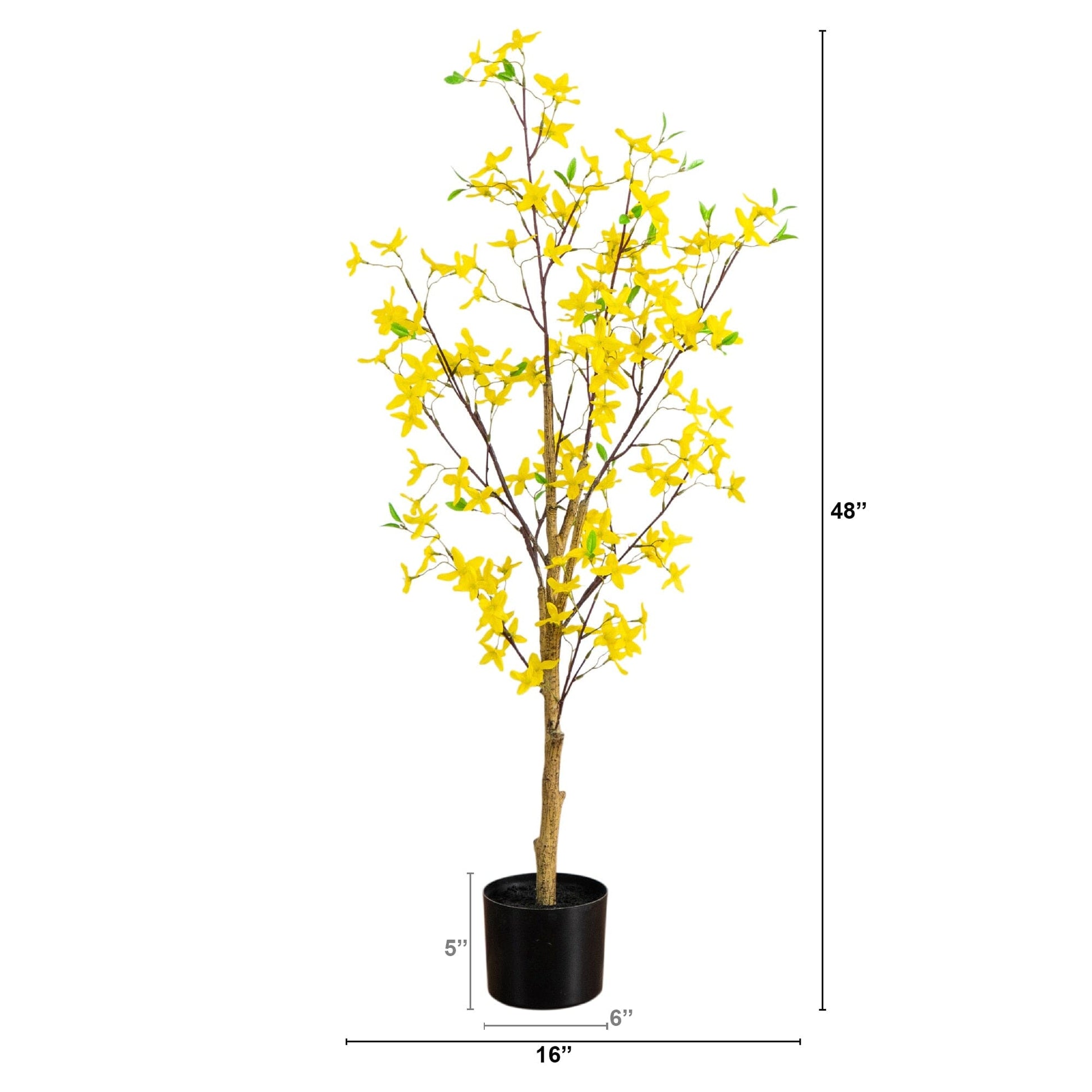 4' Artificial Forsythia Tree by Nearly Natural with yellow blooms in a black pot on Tampa Home & Garden Store