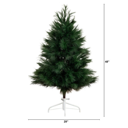 4 ft Nearly Natural artificial pampas grass Christmas tree with green foliage on white stand on Tampa Home & Garden Store